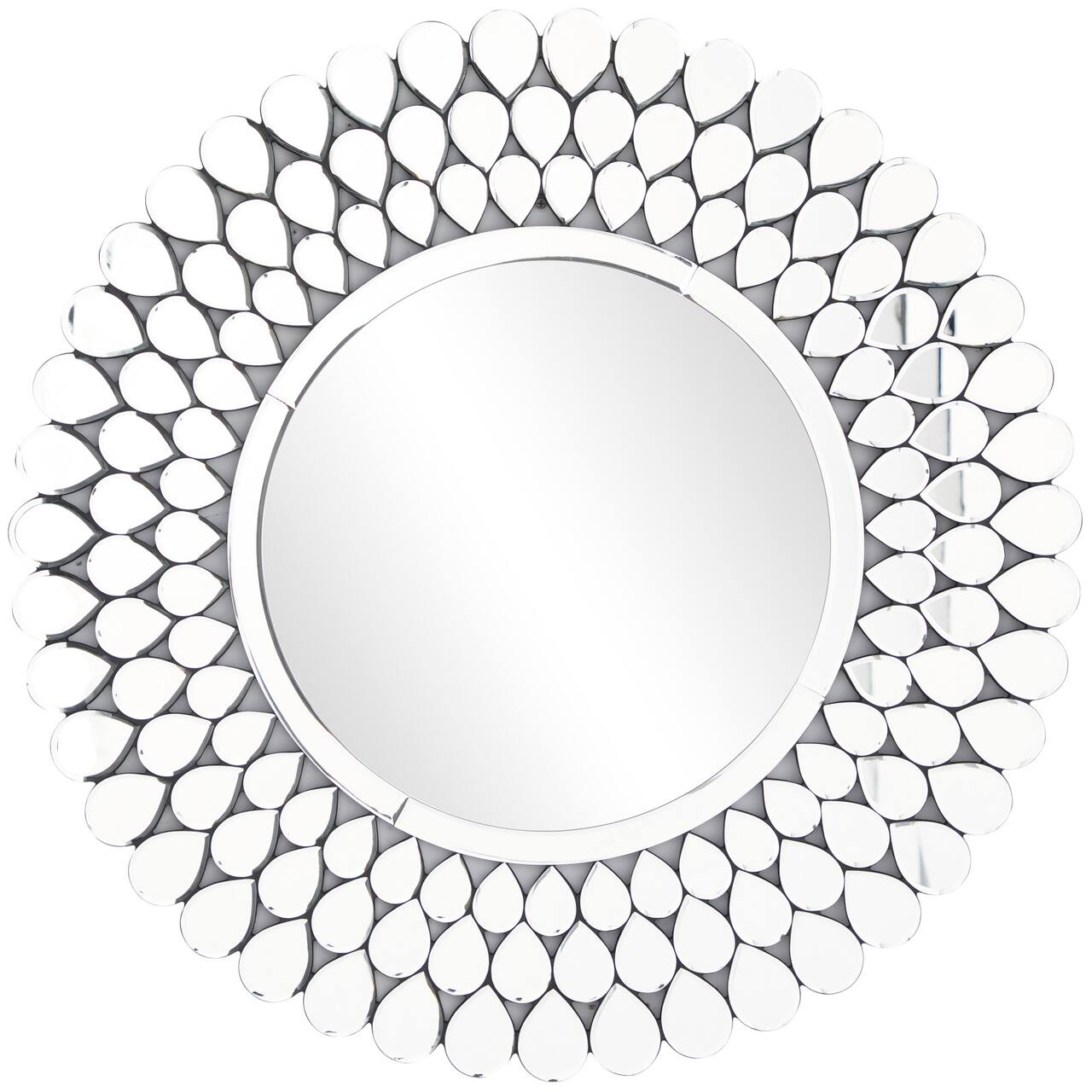 Silver Glass Starburst Wall Mirror with Teardrop Embellishment 31" x 1" x 31"